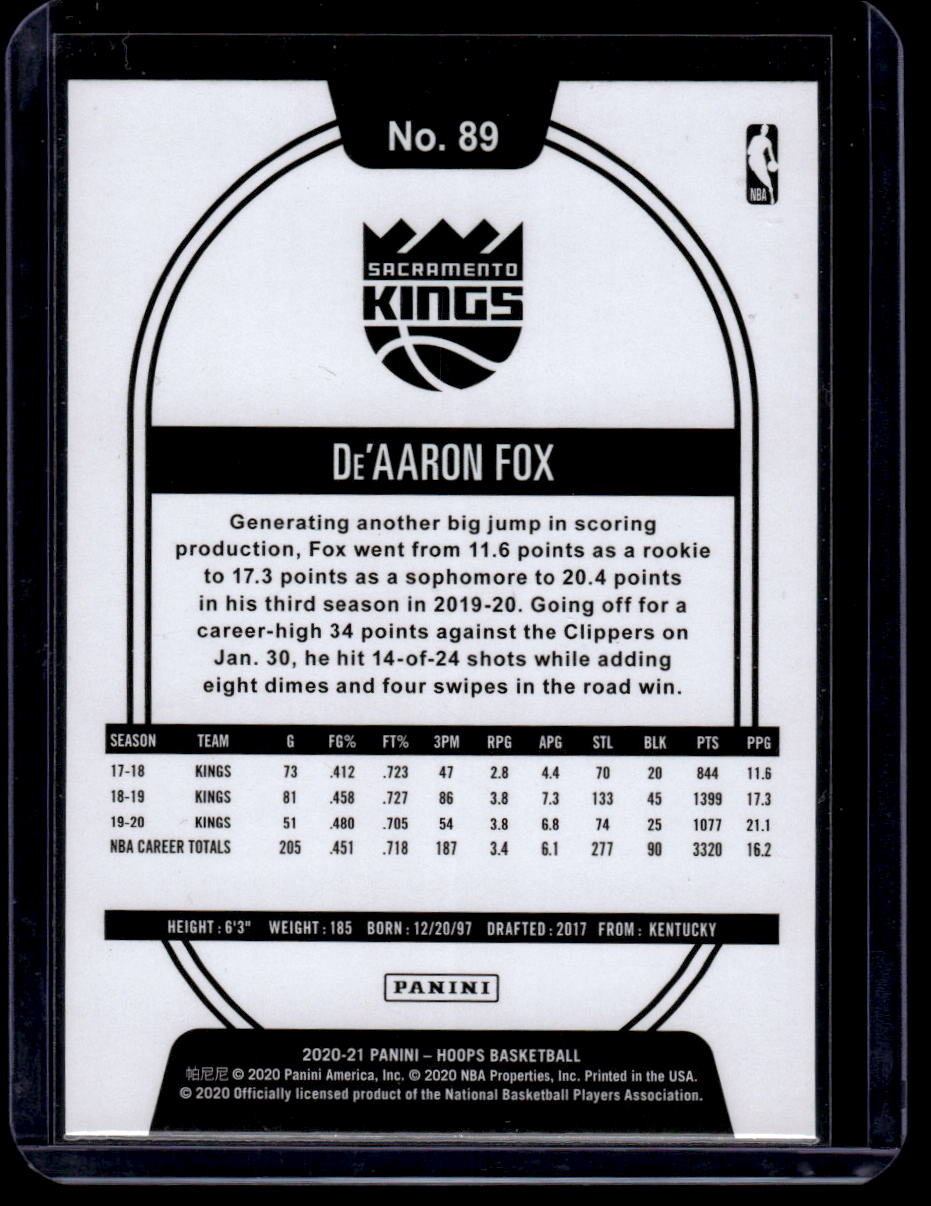 2020-21 Hoops #89 De'Aaron Fox