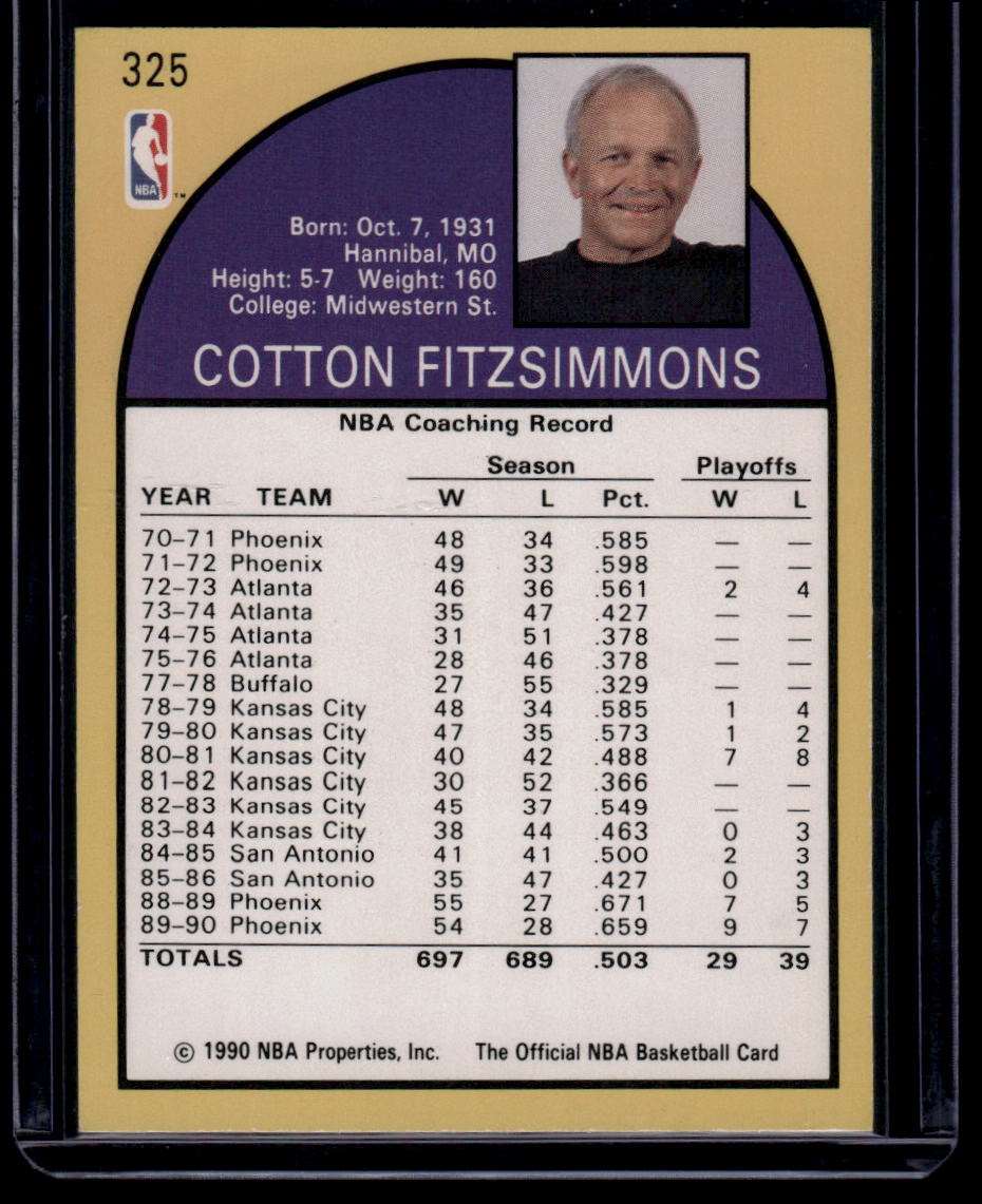 1990-91 Hoops #325 Cotton Fitzsimmons