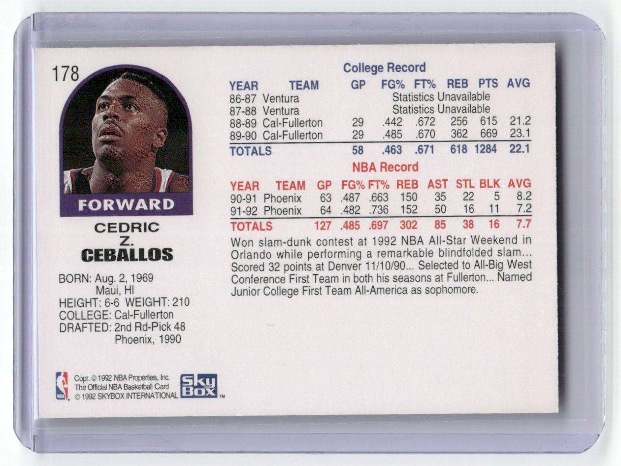 1992-93 Hoops #178 Cedric Ceballos