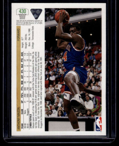 1991-92 Upper Deck #430 Anthony Mason