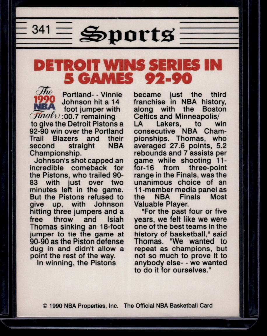 1990-91 Hoops #341 Pistons Win Second Straight NBA Championship!