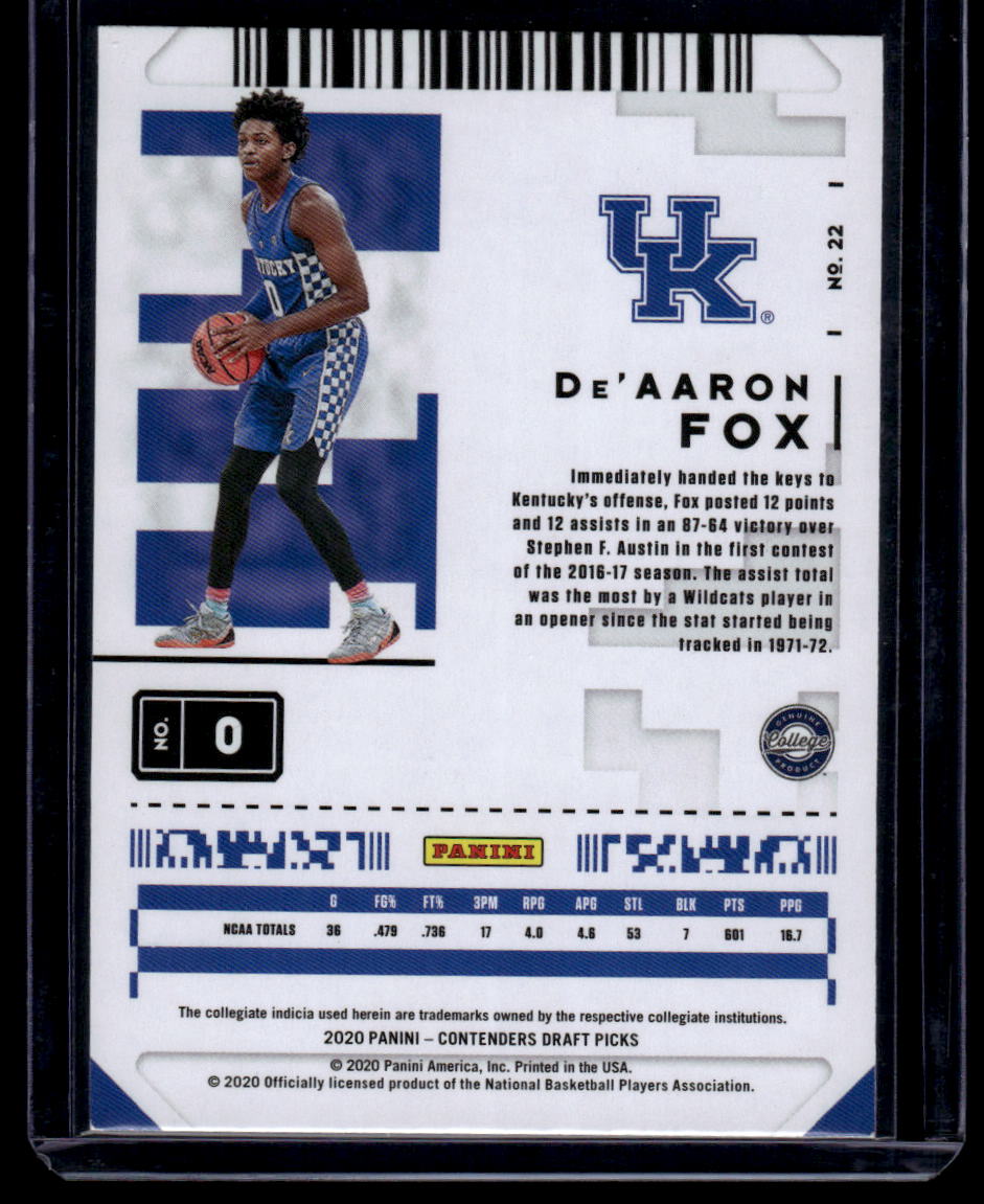 2020 Panini Contenders Draft Picks #22 De'Aaron Fox