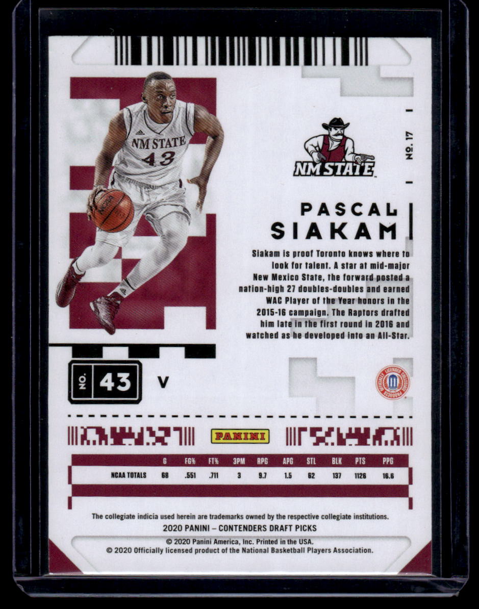 2020 Panini Contenders Draft Picks #17b Pascal Siakam