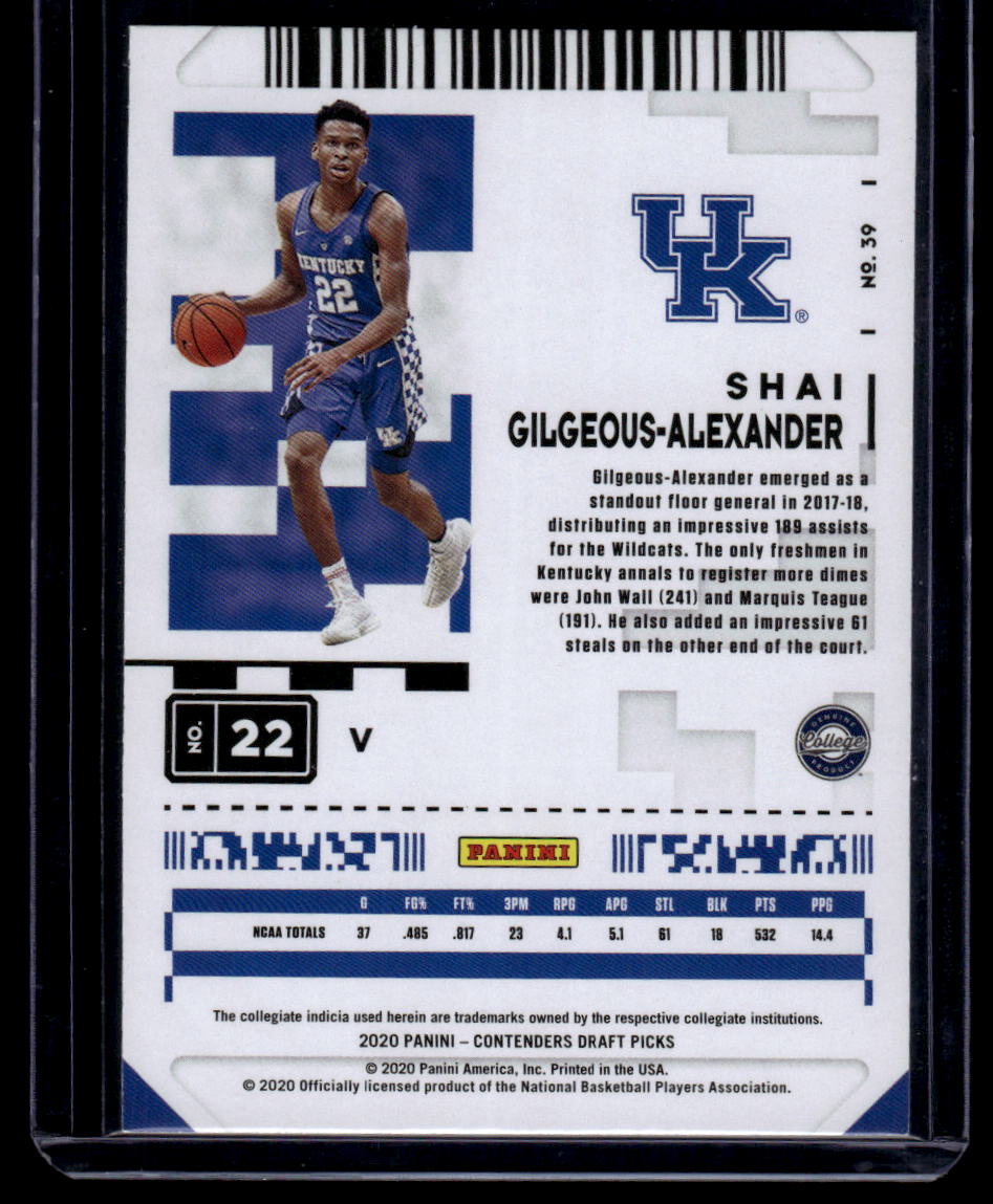 2020 Panini Contenders Draft Picks #39b Shai Gilgeous-Alexander Blue jersey