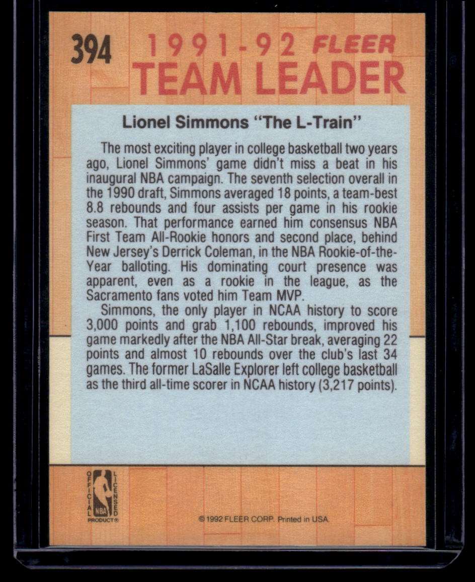1991-92 Fleer #394 Lionel Simmons