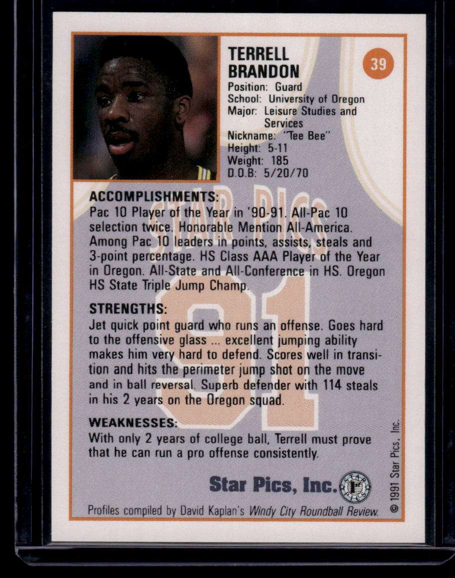 1991 Star Pics #39 Terrell Brandon