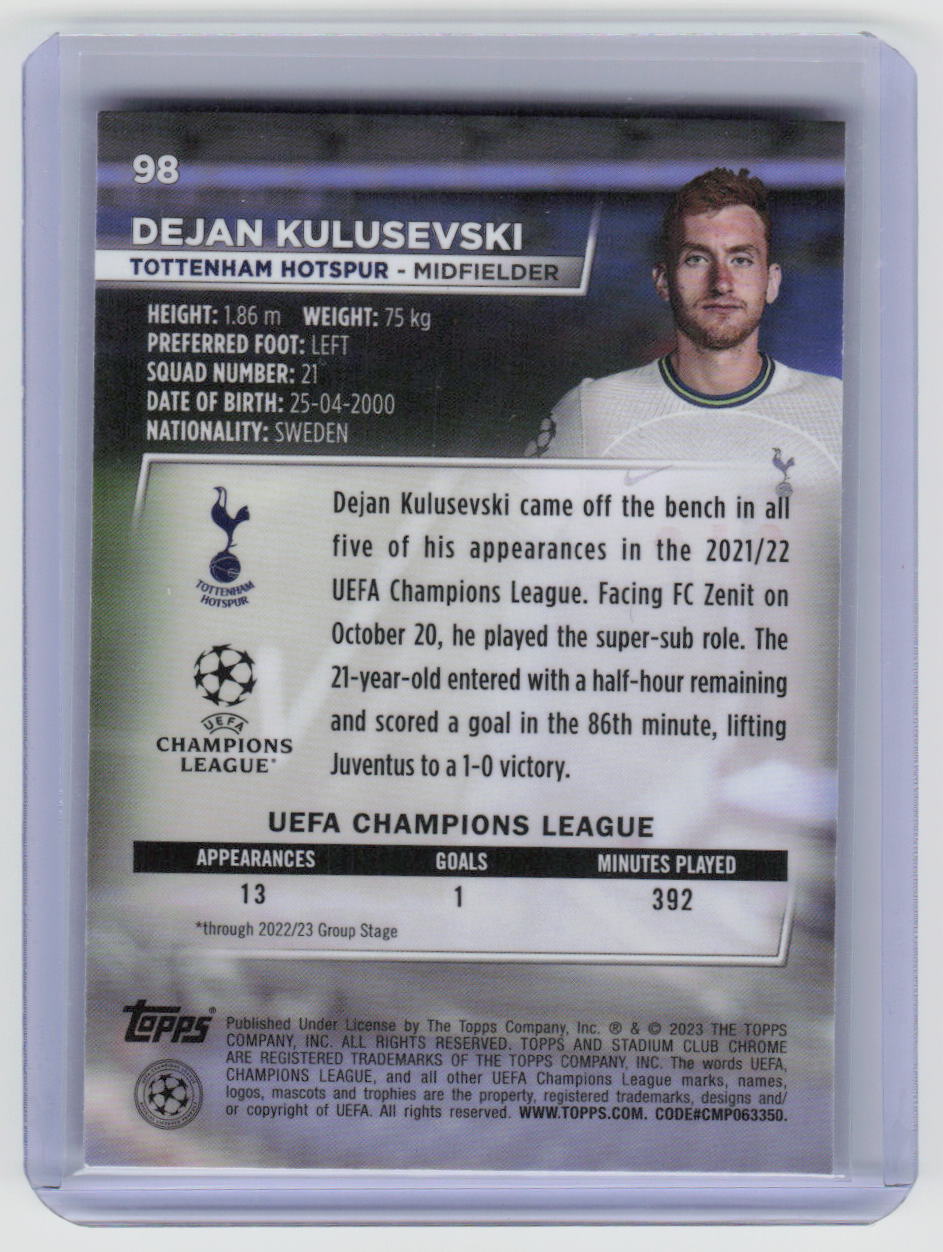 2022-23 Stadium Club Chrome UEFA Club Competitions #98 Dejan Kulusevski