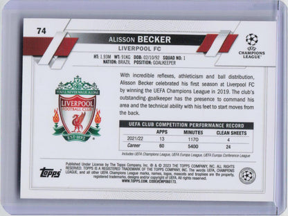 2022-23 Topps Chrome UEFA Club Competitions #74 Alisson Becker