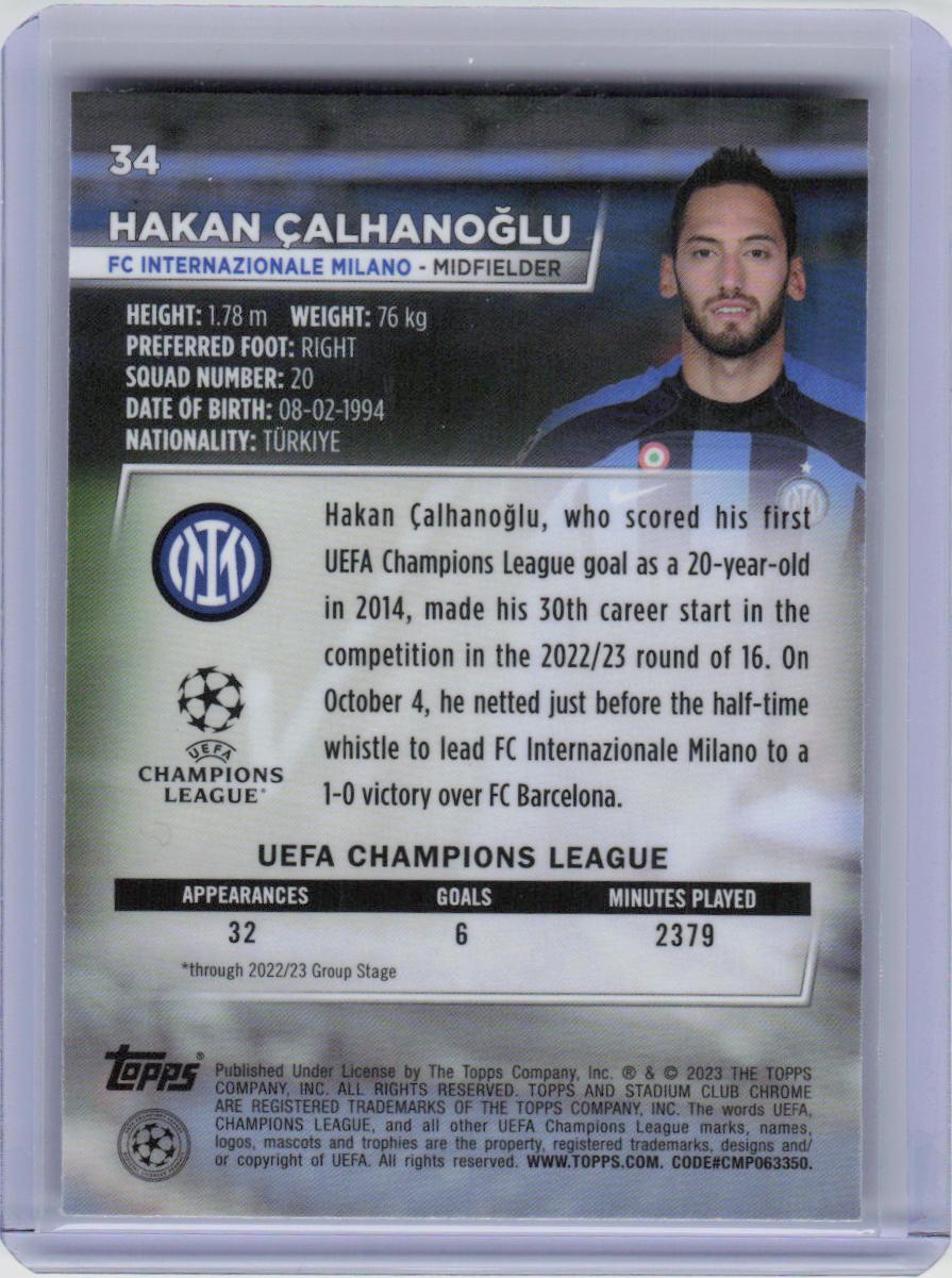 2022-23 Stadium Club Chrome UEFA Club Competitions #34 Hakan Çalhanoğlu