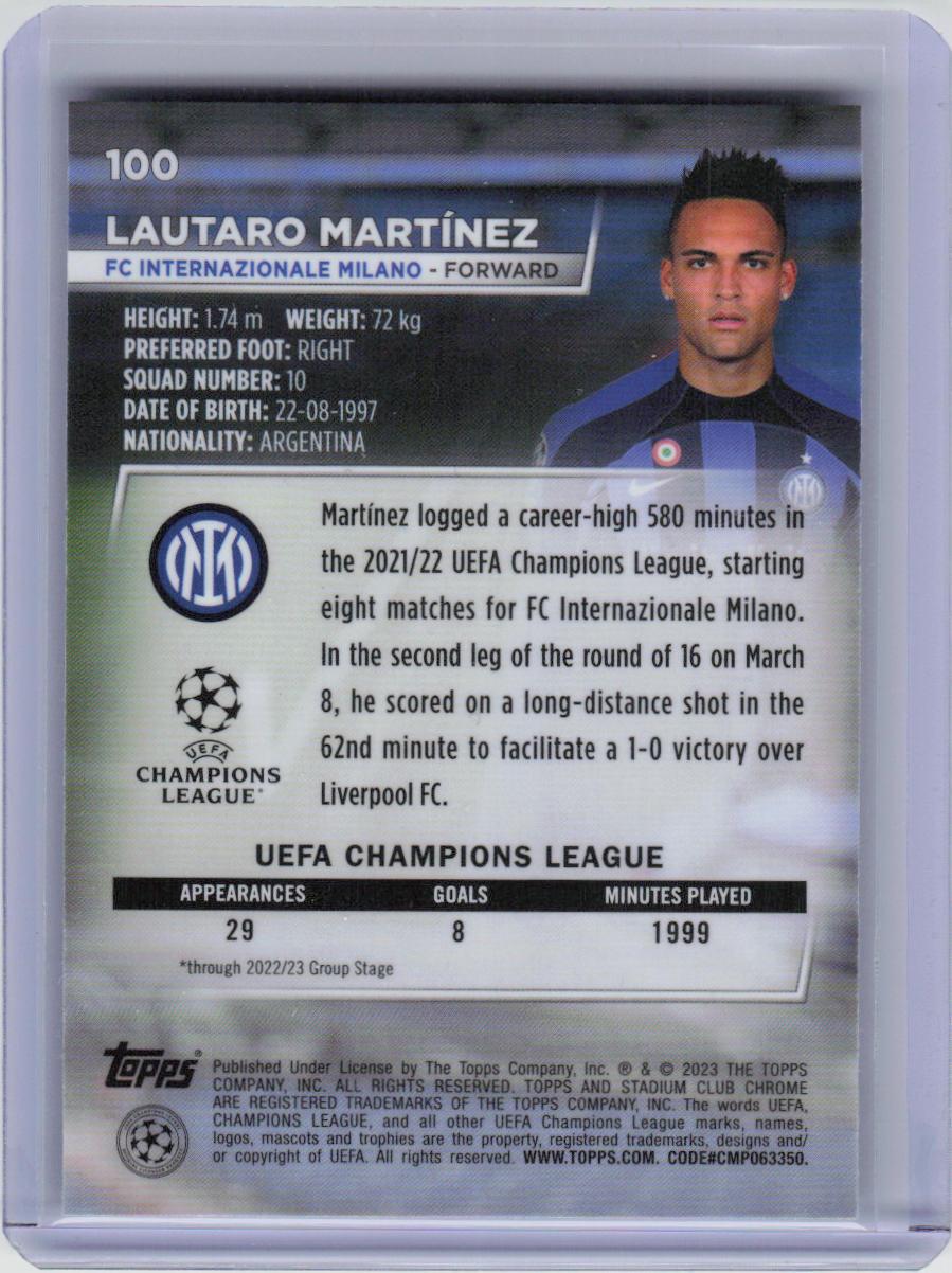 2022-23 Stadium Club Chrome UEFA Club Competitions #100 Lautaro Martínez