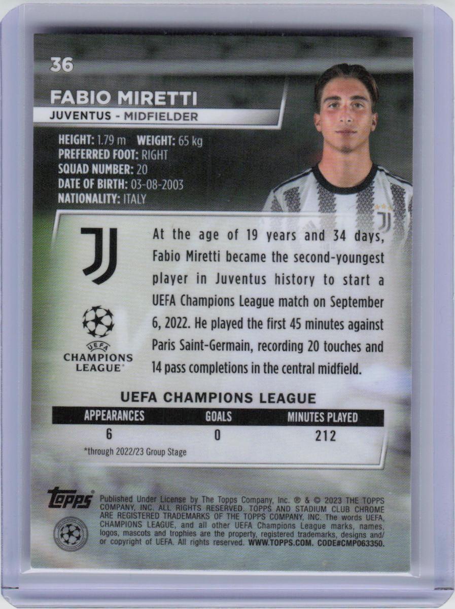 2022-23 Stadium Club Chrome UEFA Club Competitions #36 Fabio Miretti