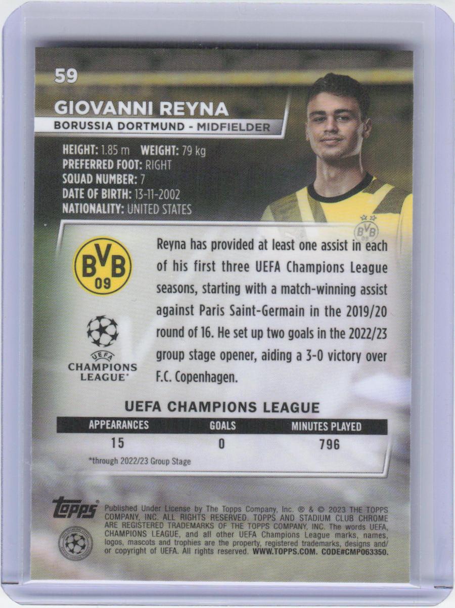 2022-23 Stadium Club Chrome UEFA Club Competitions #59 Giovanni Reyna