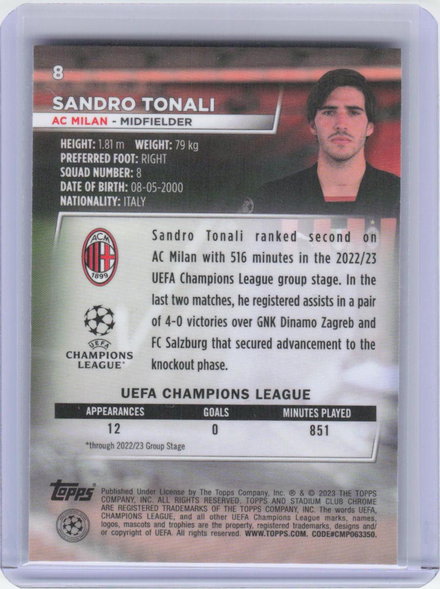 2022-23 Stadium Club Chrome UEFA Club Competitions #8 Sandro Tonali