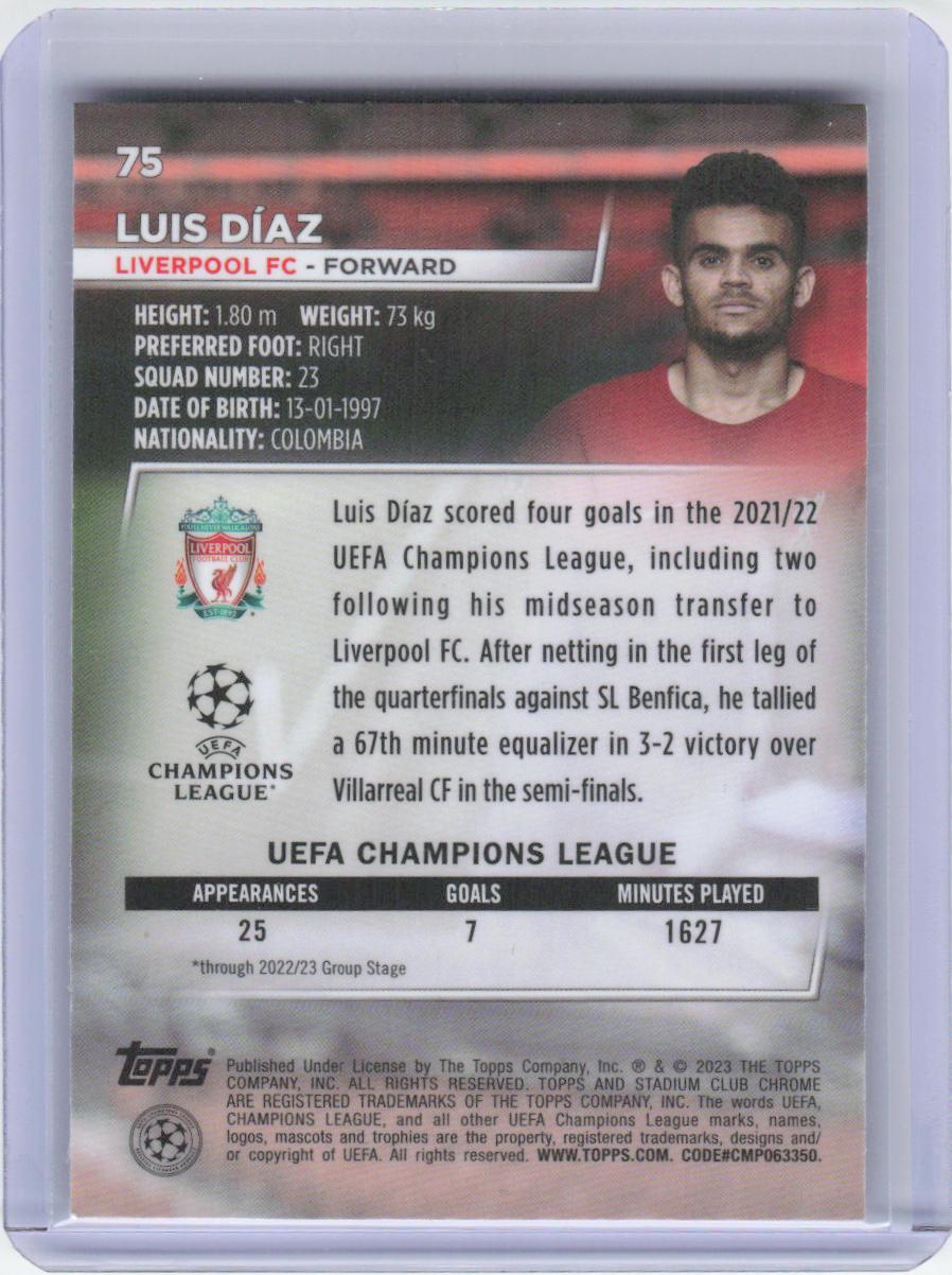 2022-23 Stadium Club Chrome UEFA Club Competitions #75 Luis Díaz