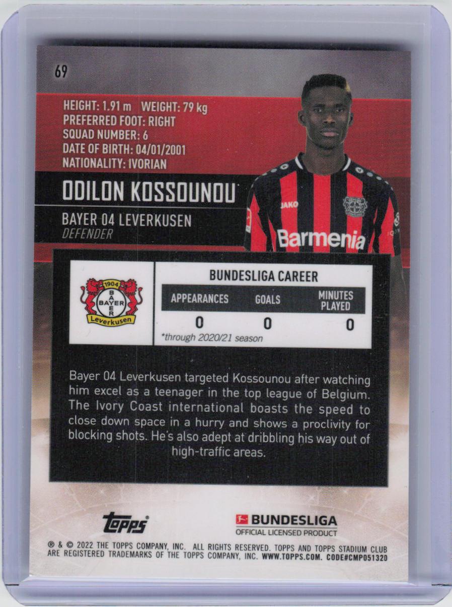 2021-22 Stadium Club Chrome Bundesliga #69 Odilon Kossounou