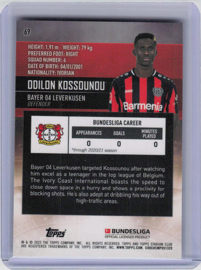 2021-22 Stadium Club Chrome Bundesliga #69 Odilon Kossounou