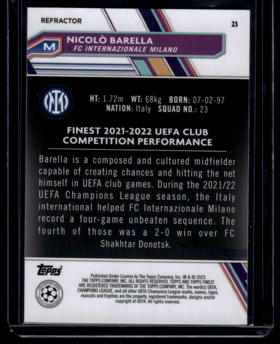 2022-23 Finest UEFA Club Competitions #23 Nicolò Barella Refractor