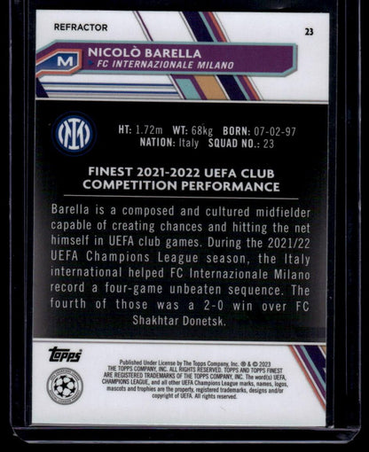 2022-23 Finest UEFA Club Competitions #23 Nicolò Barella Refractor