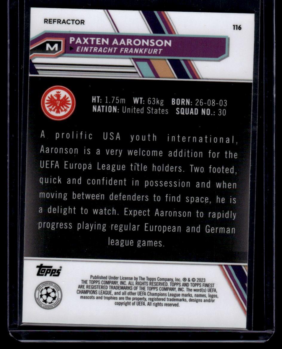 2022-23 Finest UEFA Club Competitions #116 Paxten Aaronson Refractor