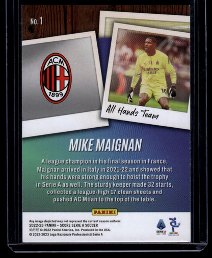 2022-23 Score Serie A #1 Mike Maignan All Hands Team