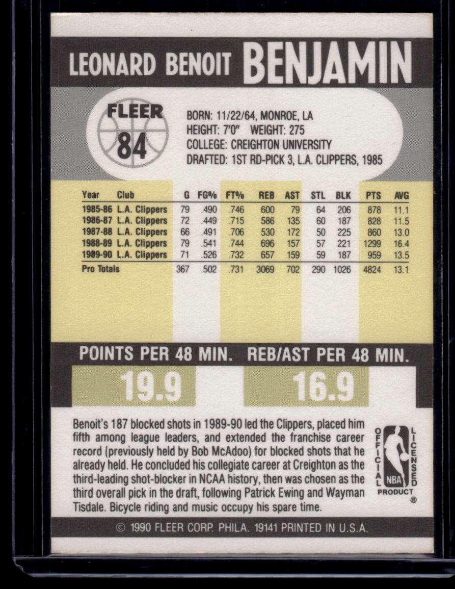 1990-91 Fleer #84b Benoit Benjamin