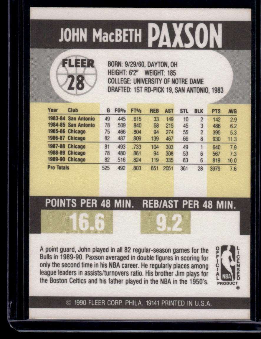 1990-91 Fleer #28 John Paxson