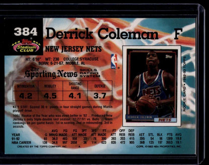 1992-93 Stadium Club #384 Derrick Coleman