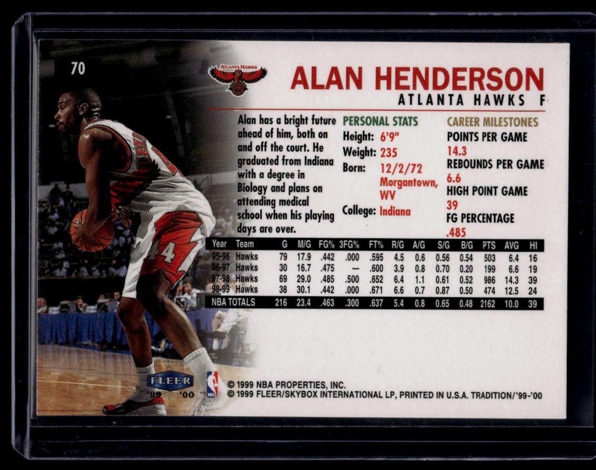 1999-00 Fleer Tradition #70 Alan Henderson