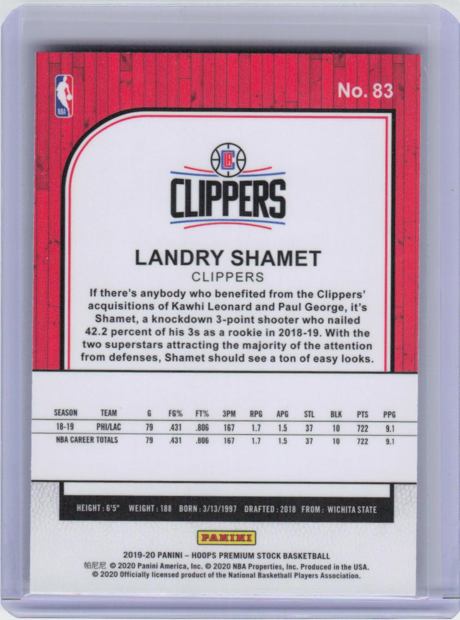 2019-20 Hoops Premium Stock #83 Landry Shamet