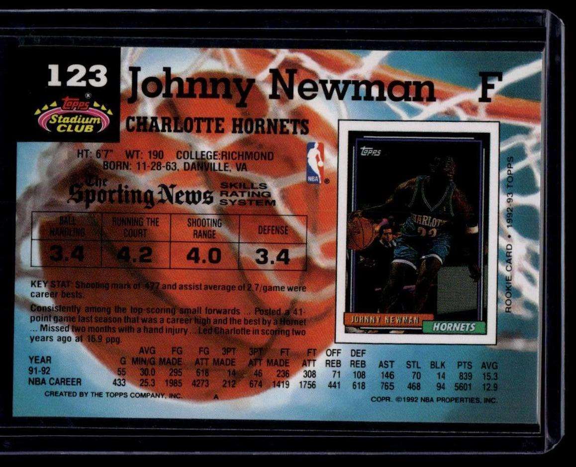 1992-93 Stadium Club #123 Johnny Newman