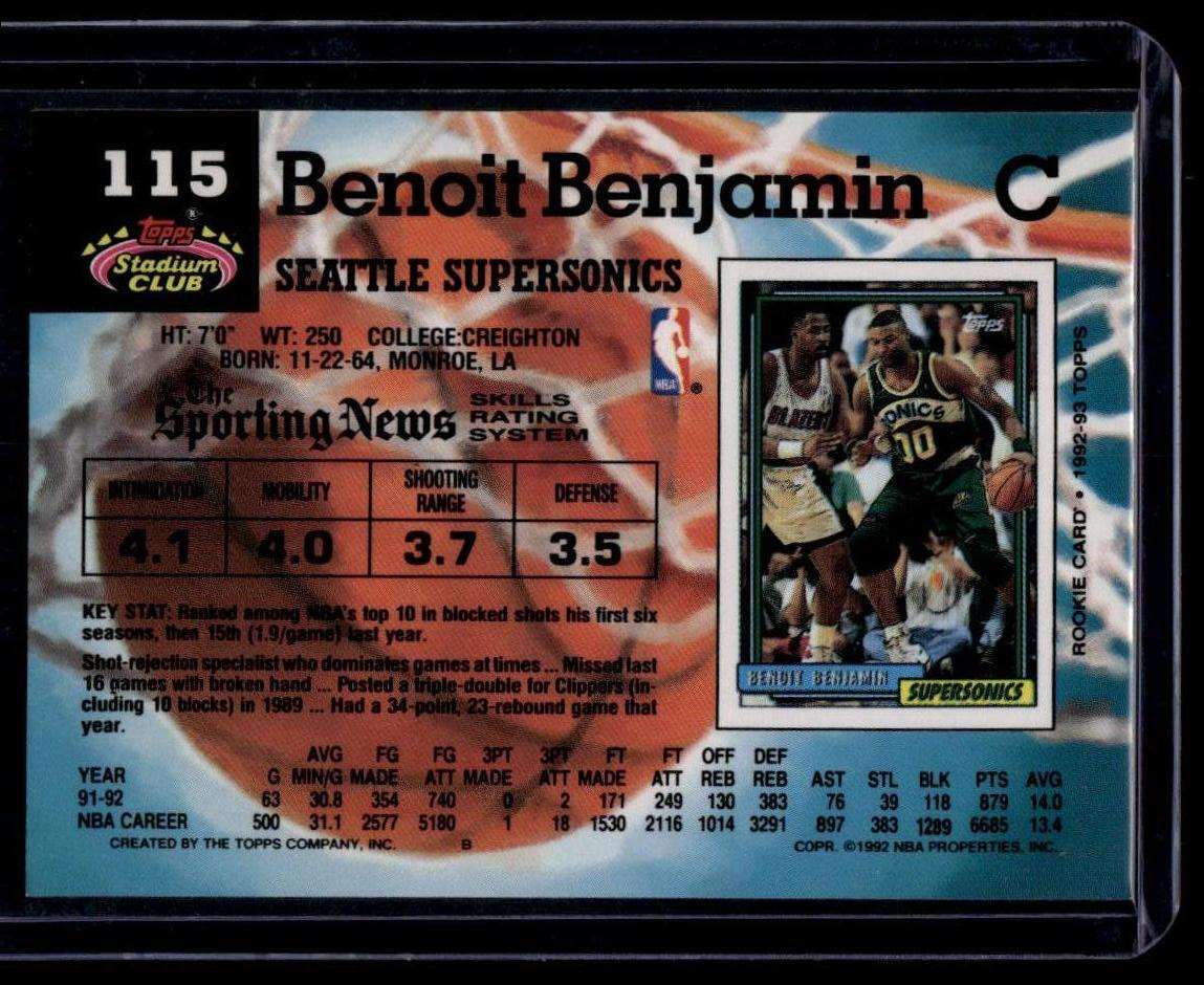 1992-93 Stadium Club #115 Benoit Benjamin