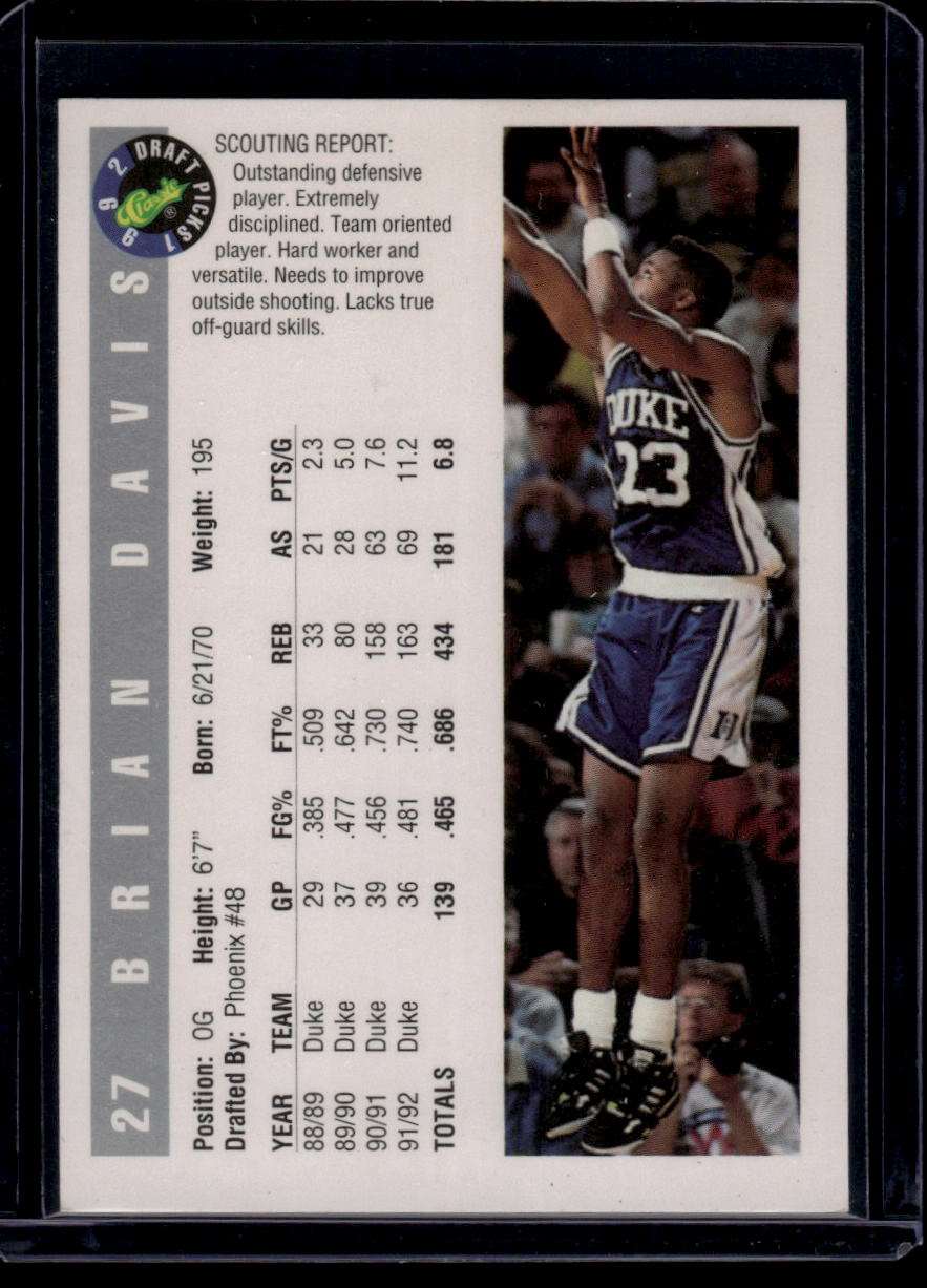 1992 Classic Draft Picks #27 Brian Davis