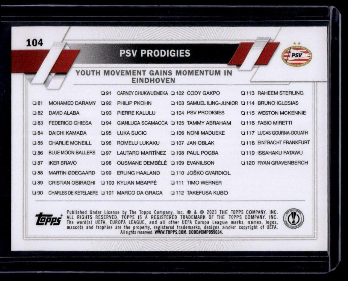 2022-23 Topps UEFA Club Competitions #104 PSV Prodigies