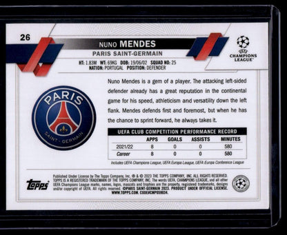 2022-23 Topps UEFA Club Competitions #26 Nuno Mendes