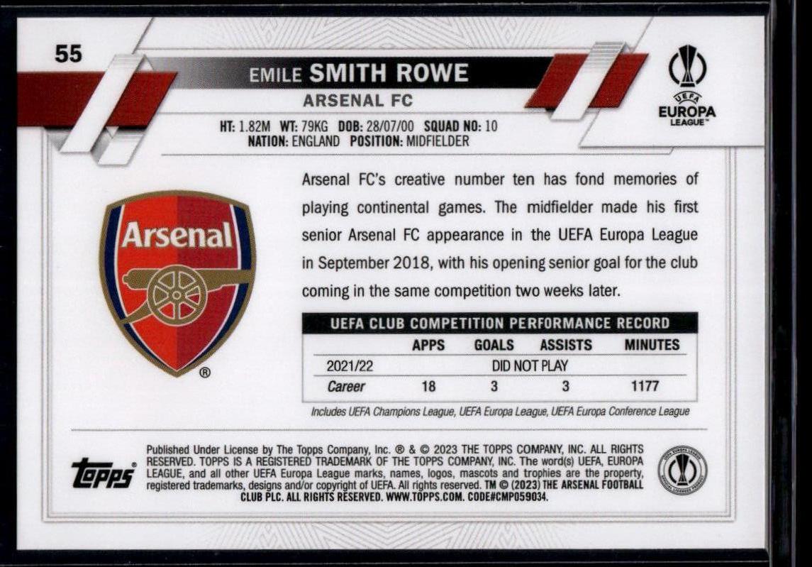 2022-23 Topps UEFA Club Competitions #55 Emile Smith Rowe