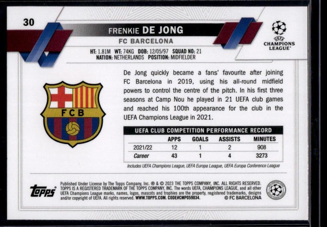 2022-23 Topps UEFA Club Competitions #30 Frenkie de Jong