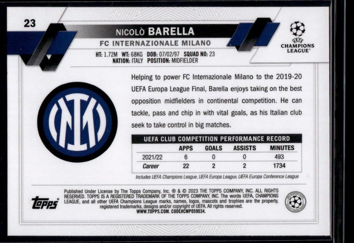 2022-23 Topps UEFA Club Competitions #23 Nicolò Barella