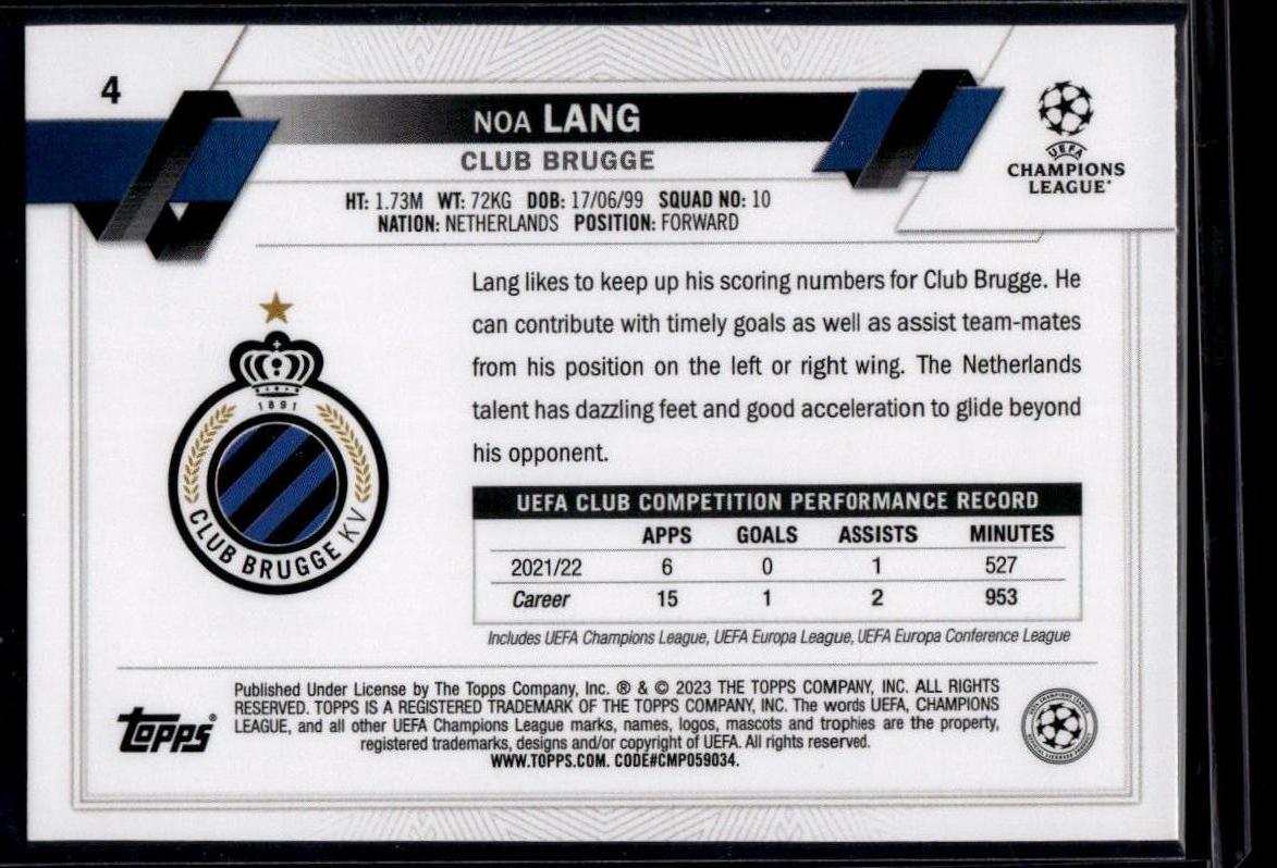 2022-23 Topps UEFA Club Competitions #4 Noa Lang