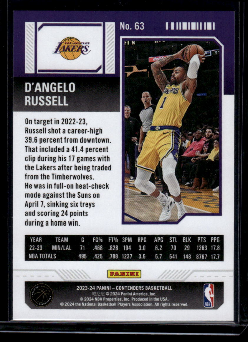 2023-24 Panini Contenders #63 D'Angelo Russell Season Ticket