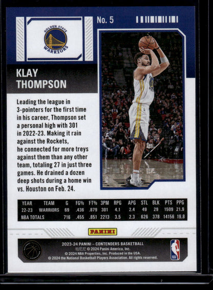 2023-24 Panini Contenders #5 Klay Thompson Season Ticket