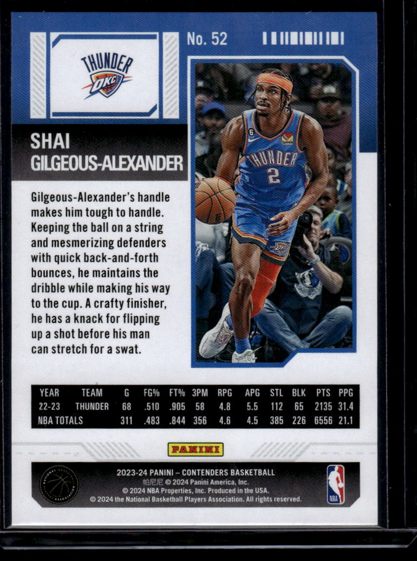 2023-24 Panini Contenders #52 Shai Gilgeous-Alexander Season Ticket