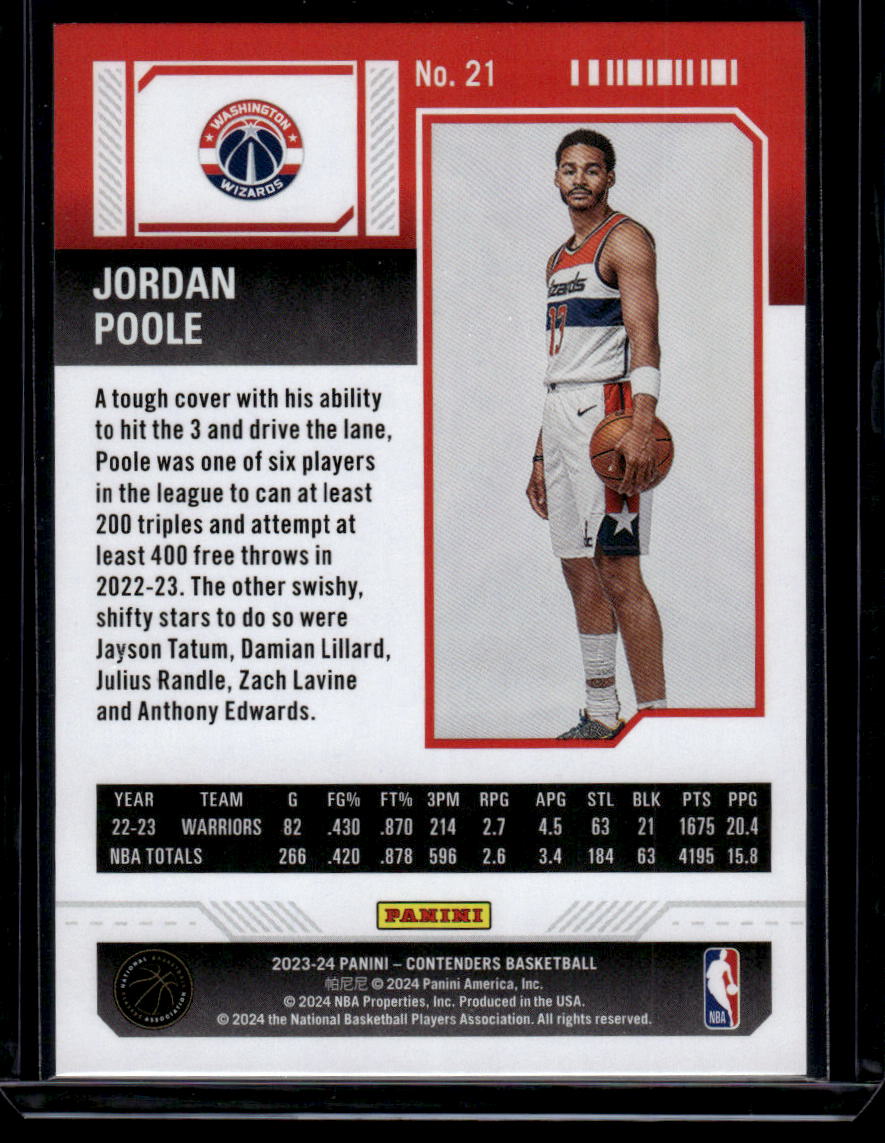 2023-24 Panini Contenders #21 Jordan Poole Season Ticket