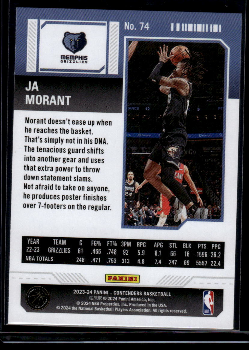 2023-24 Panini Contenders #74 Ja Morant Season Ticket Retail