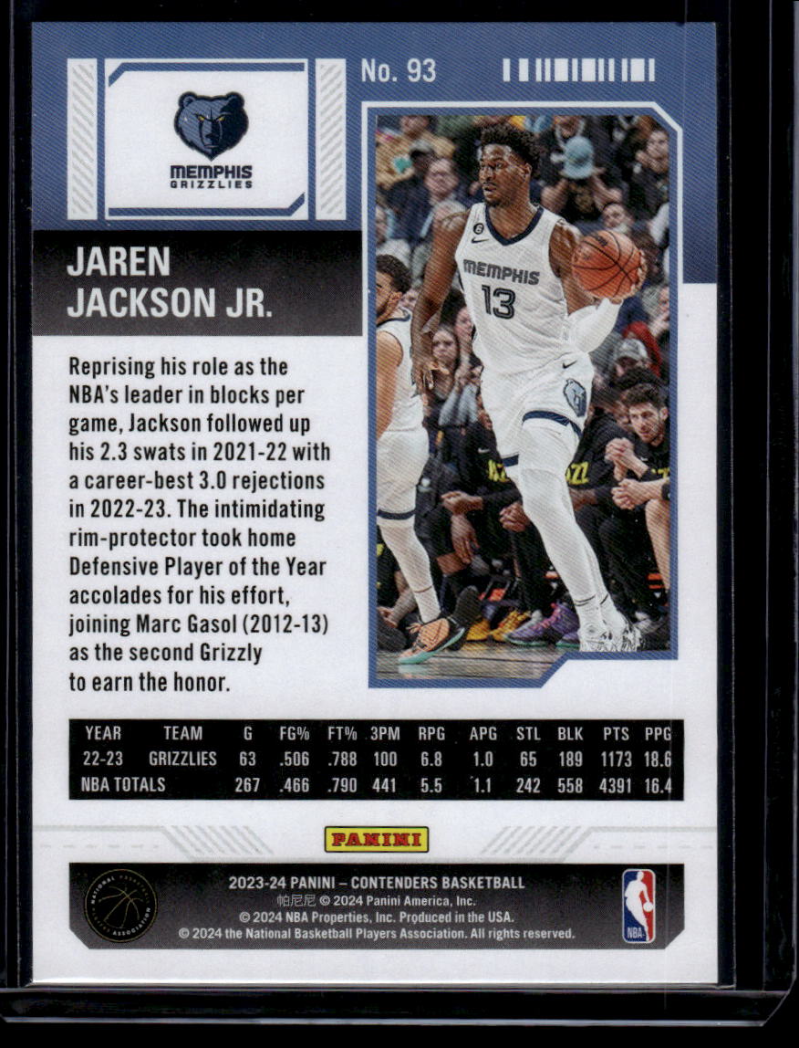 2023-24 Panini Contenders #93 Jaren Jackson Jr. Season Ticket