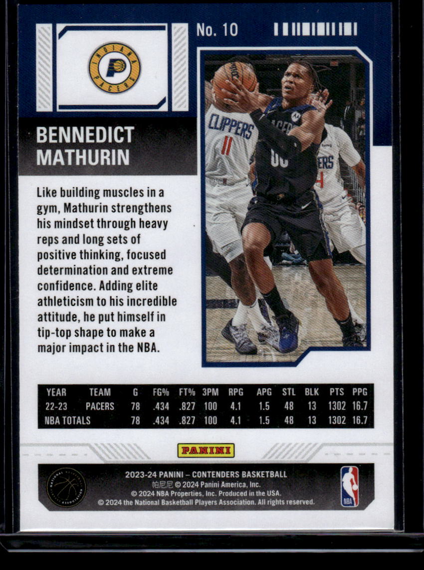 2023-24 Panini Contenders #10 Bennedict Mathurin Season Ticket