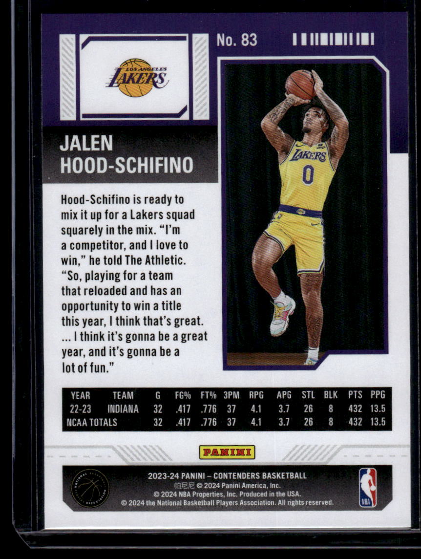 2023-24 Panini Contenders #83 Jalen Hood-Schifino Season Ticket