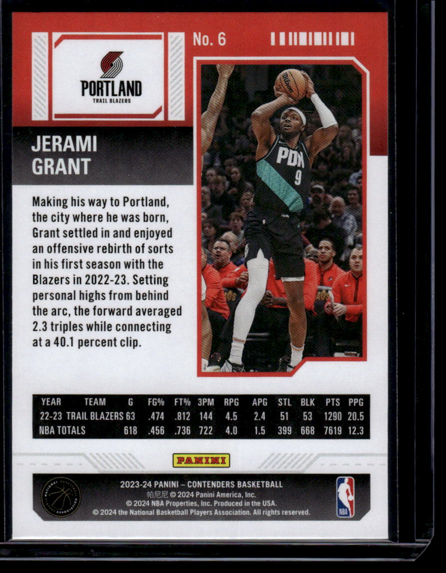 2023-24 Panini Contenders #6 Jerami Grant Season Ticket