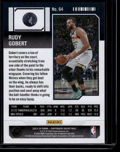 2023-24 Panini Contenders #64 Rudy Gobert Season Ticket