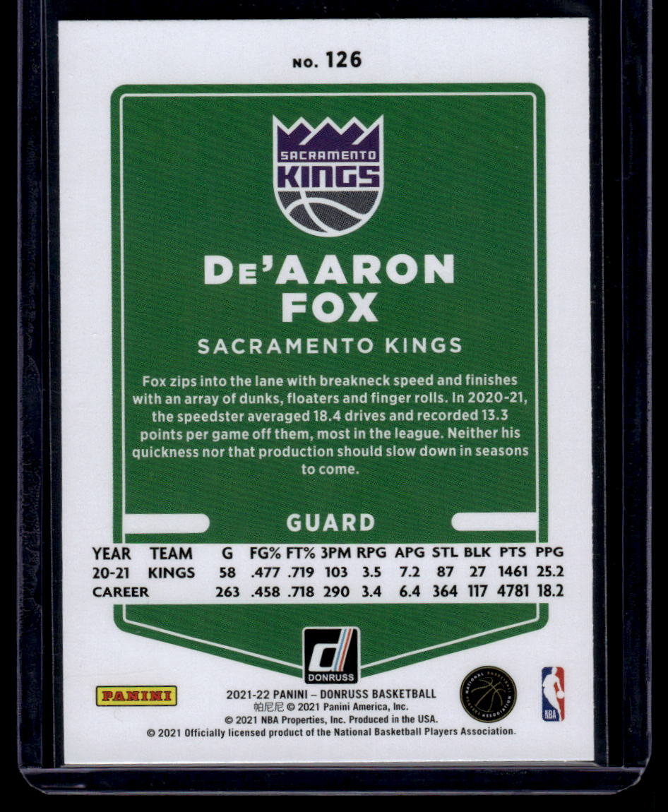 2021-22 Donruss #126 De'Aaron Fox