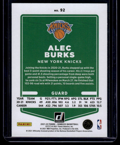 2021-22 Donruss #92 Alec Burks